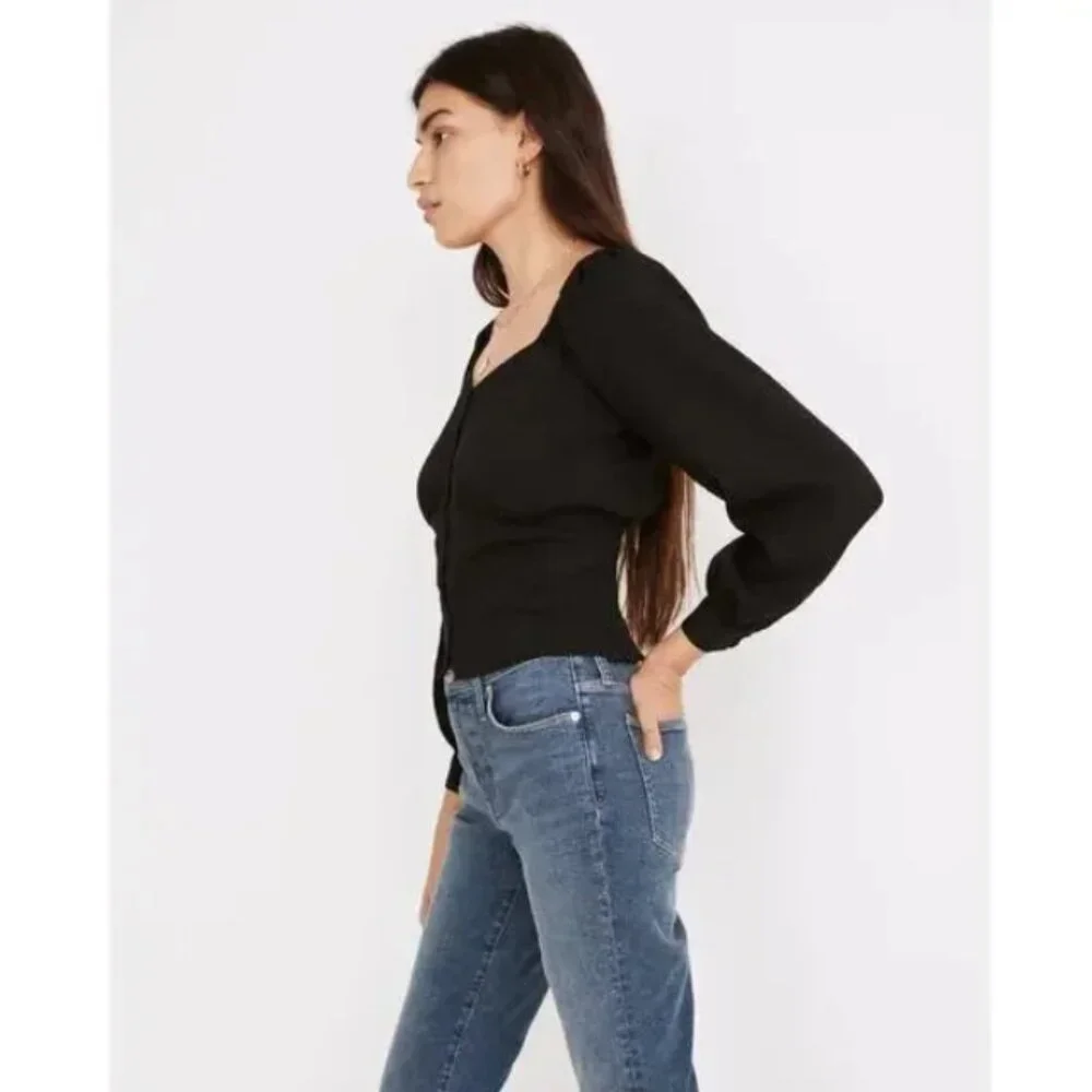 Madewell Preston puff sleeve top blouse button front gingham